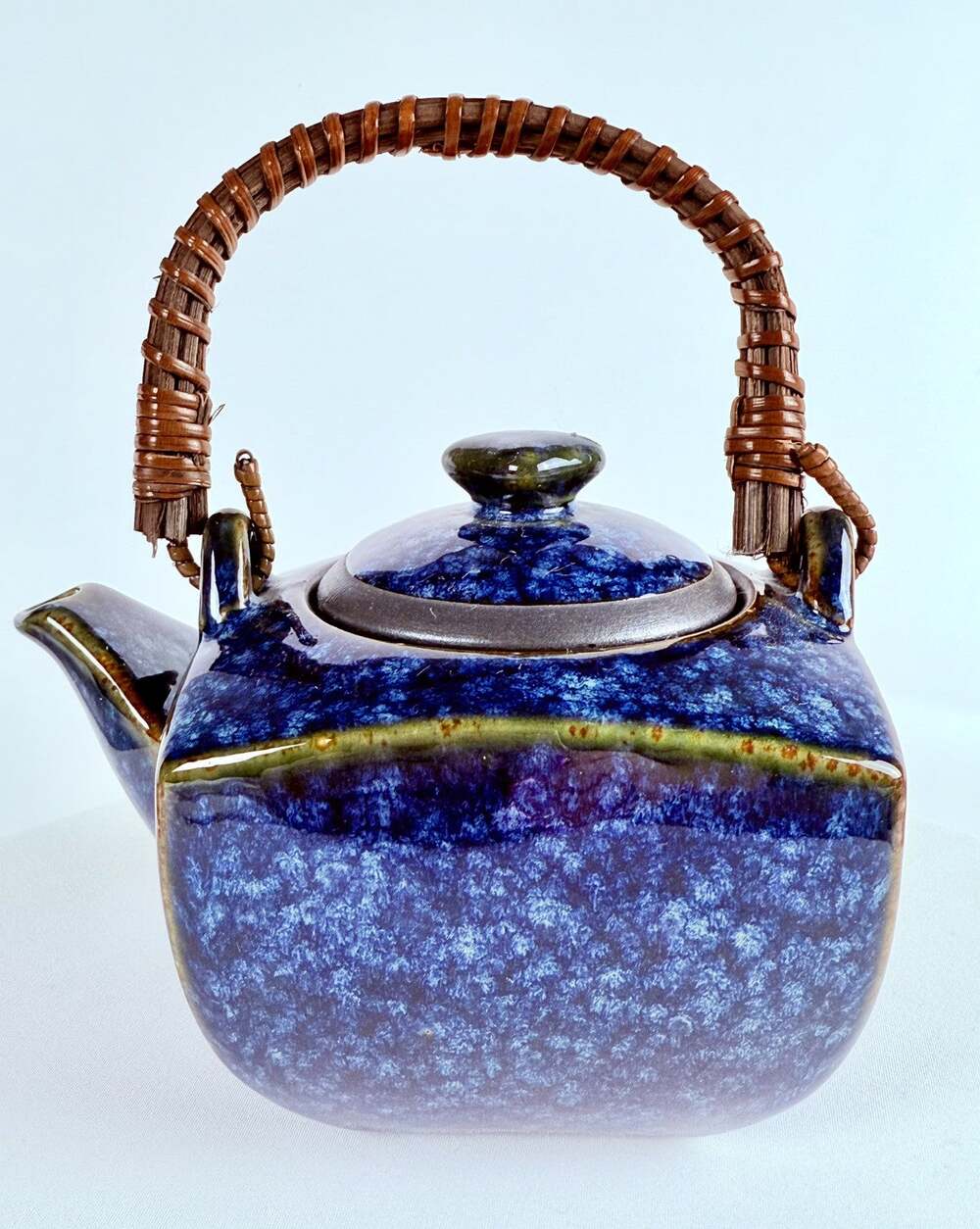 VTG Japanese Tea Pot Porcelain Namako Blue And Brown Wrapped Handle Wired Hooked
